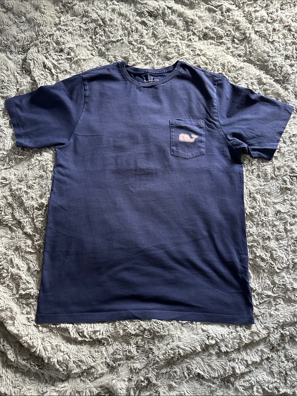 Vineyard Vines Navy Pocket Tee with Pink Whale